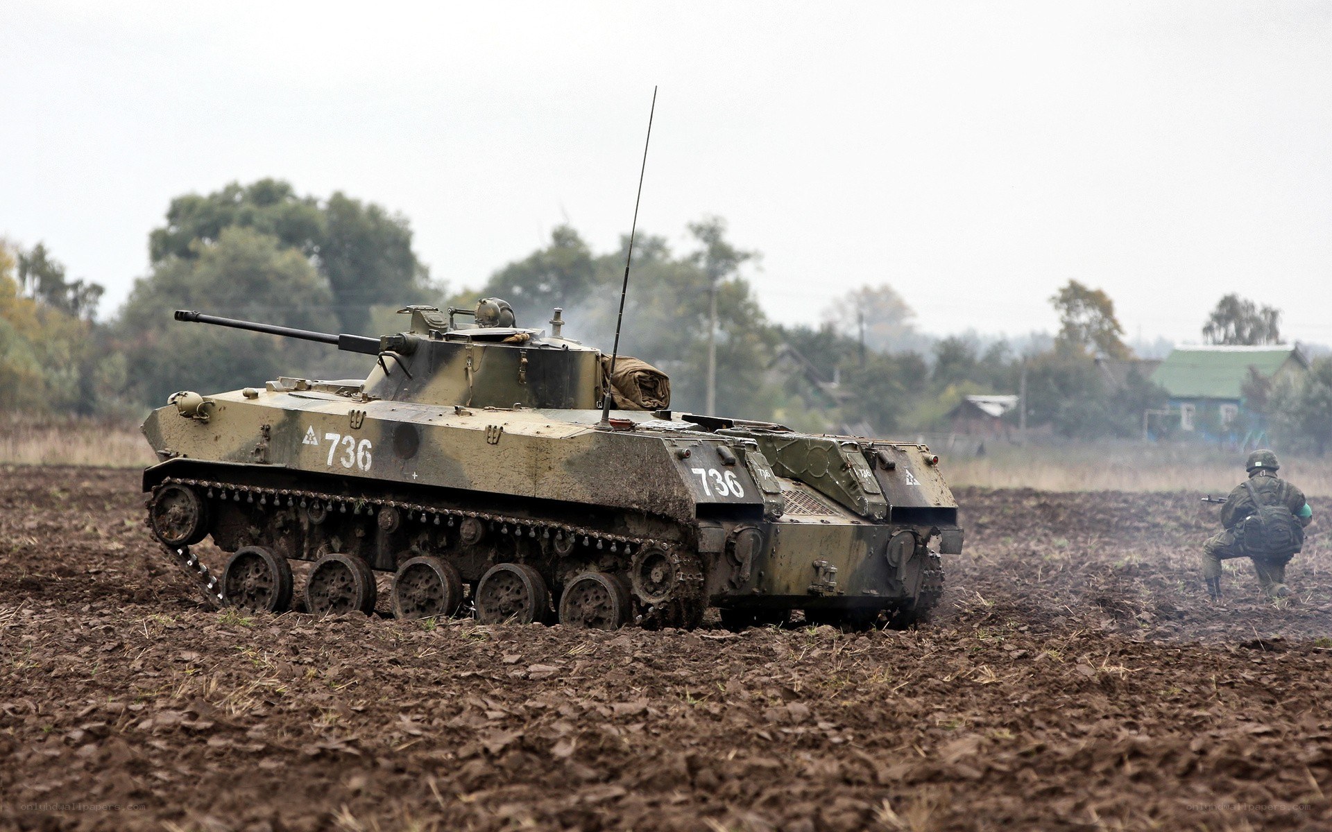 Tank in muddy field