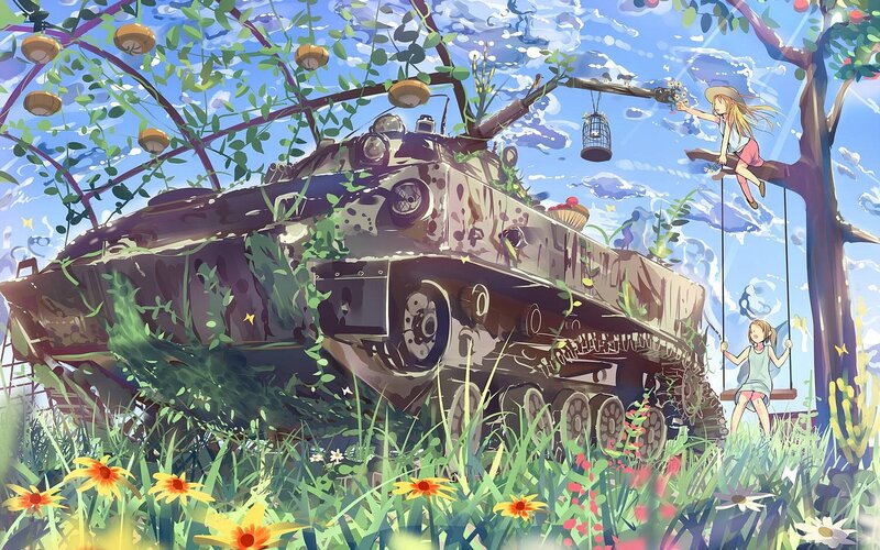 Tank in Overgrown Field — Green