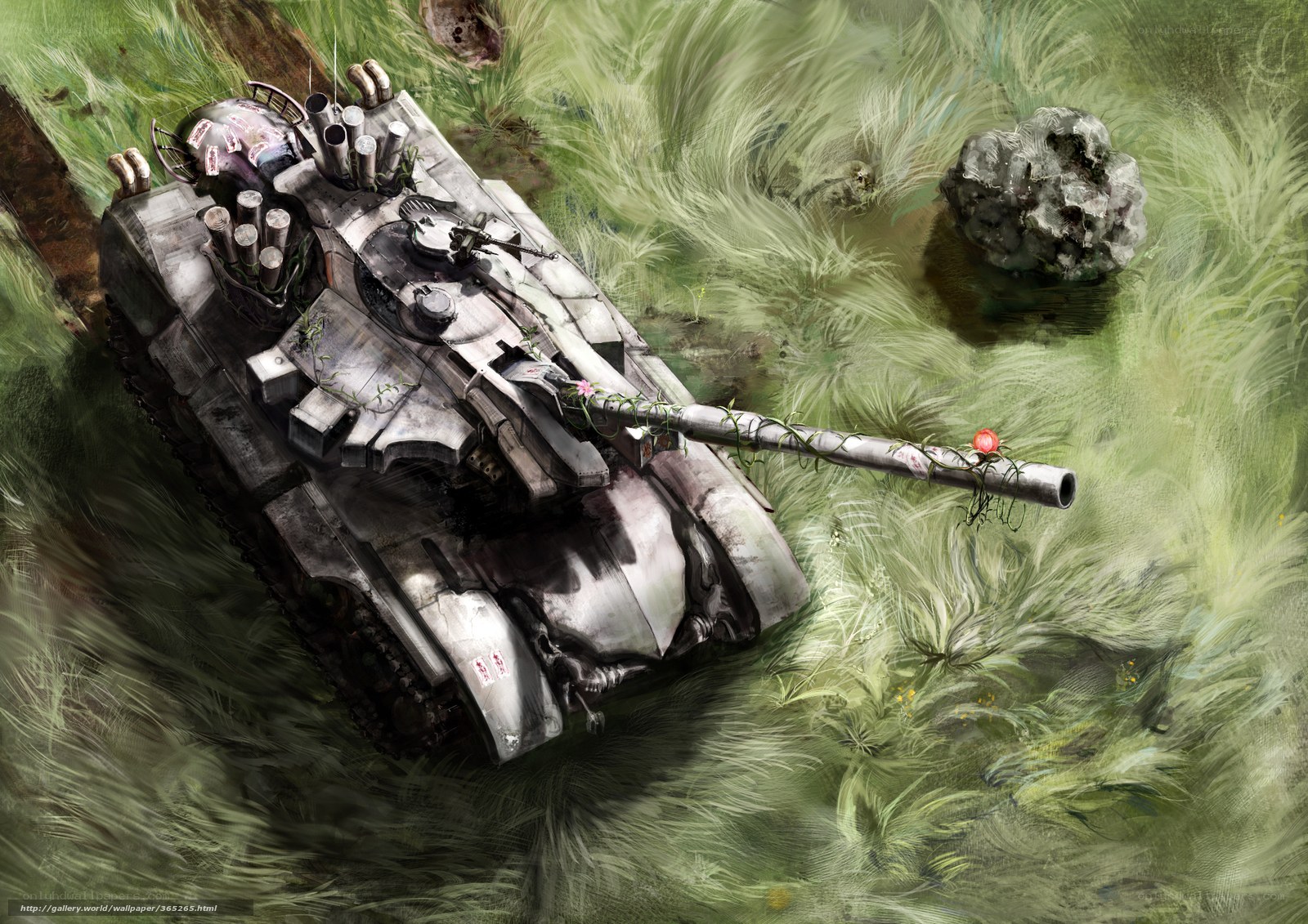 tank in overgrown field