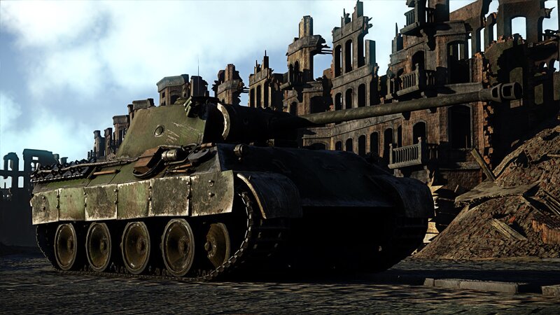 Tank in Ruined City — Green, Dramatic