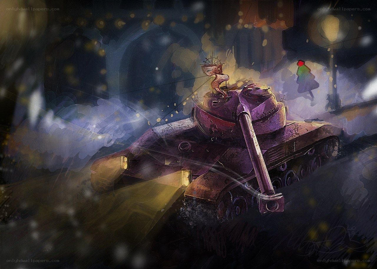 tank in snowy city