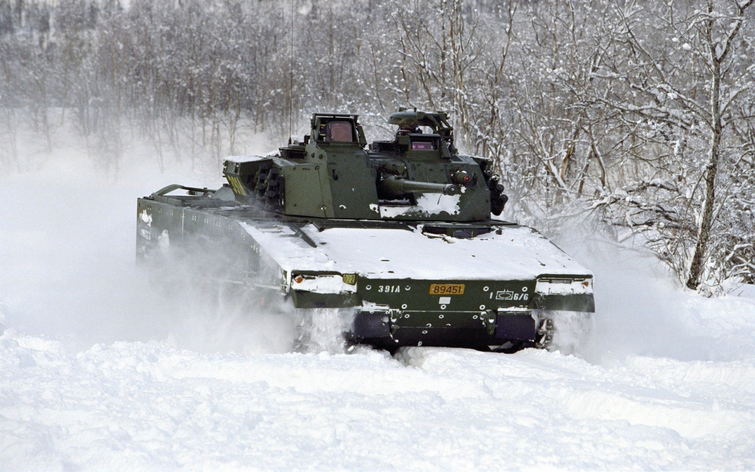 Tank in snowy forest