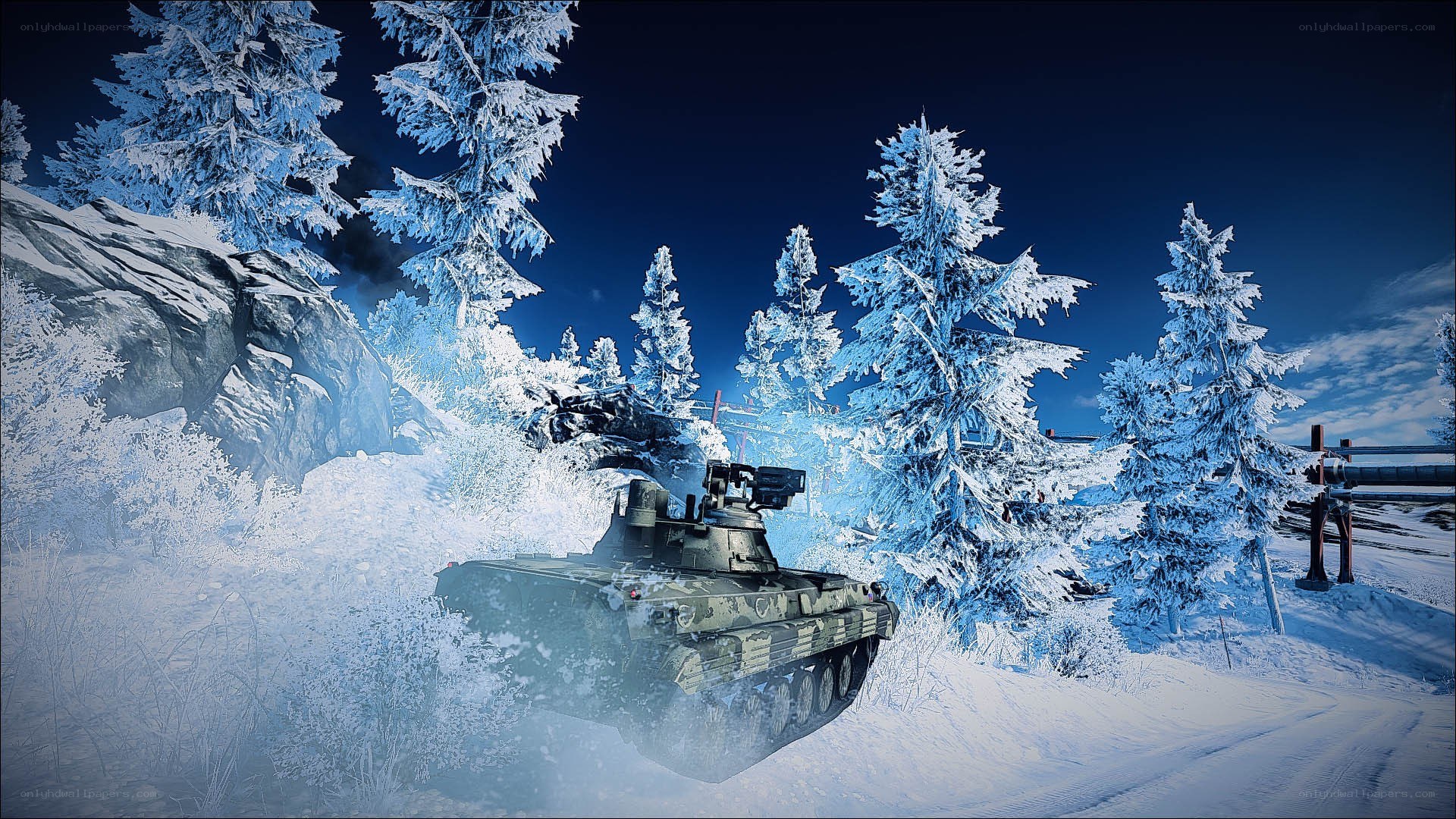 Tank in snowy forest