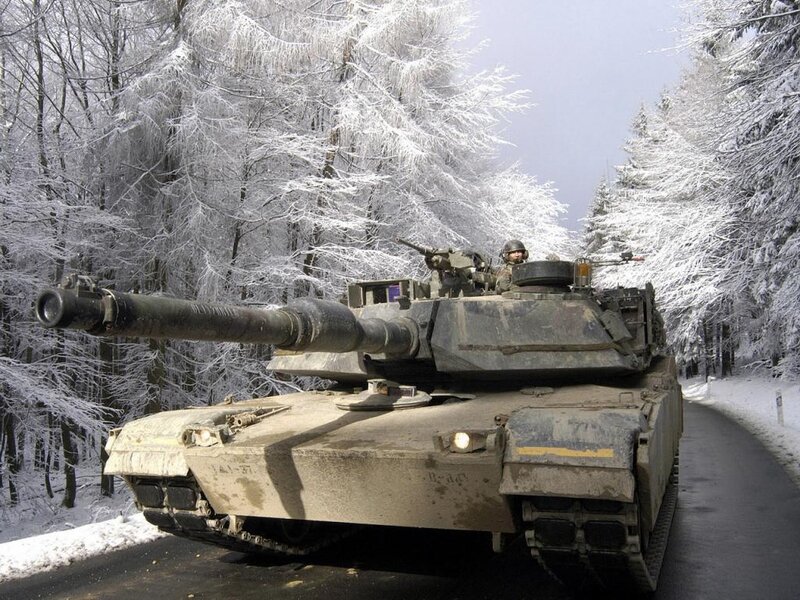 Tank in snowy forest
