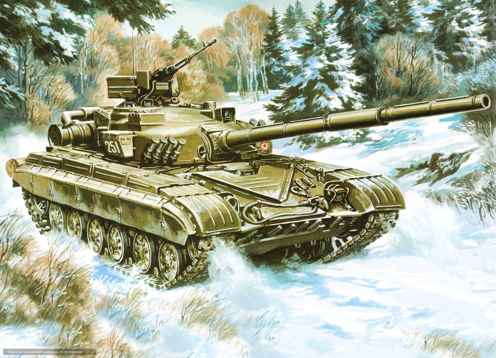 Tank in snowy forest