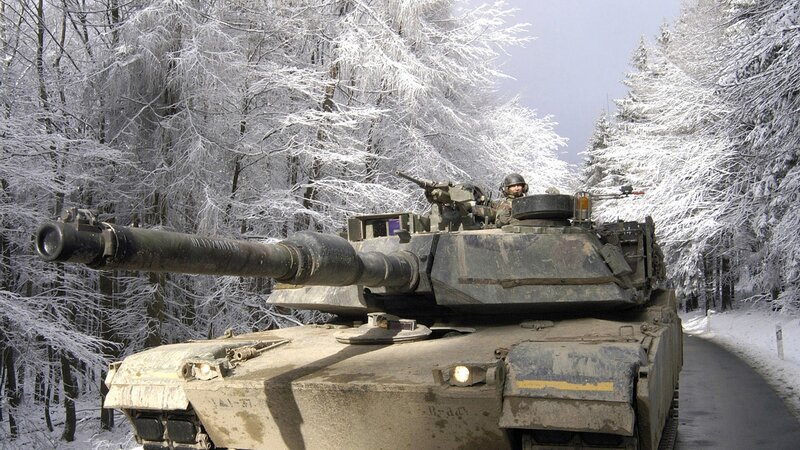 Tank in Snowy Forest — Gray