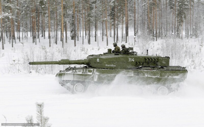 Tank in Snowy Forest — Green, Cold, Winter, Photograph