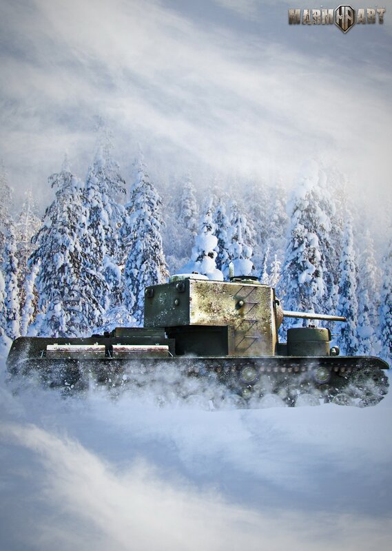 Tank in Snowy Forest — White, Dramatic, Winter, Digital Art, Snow