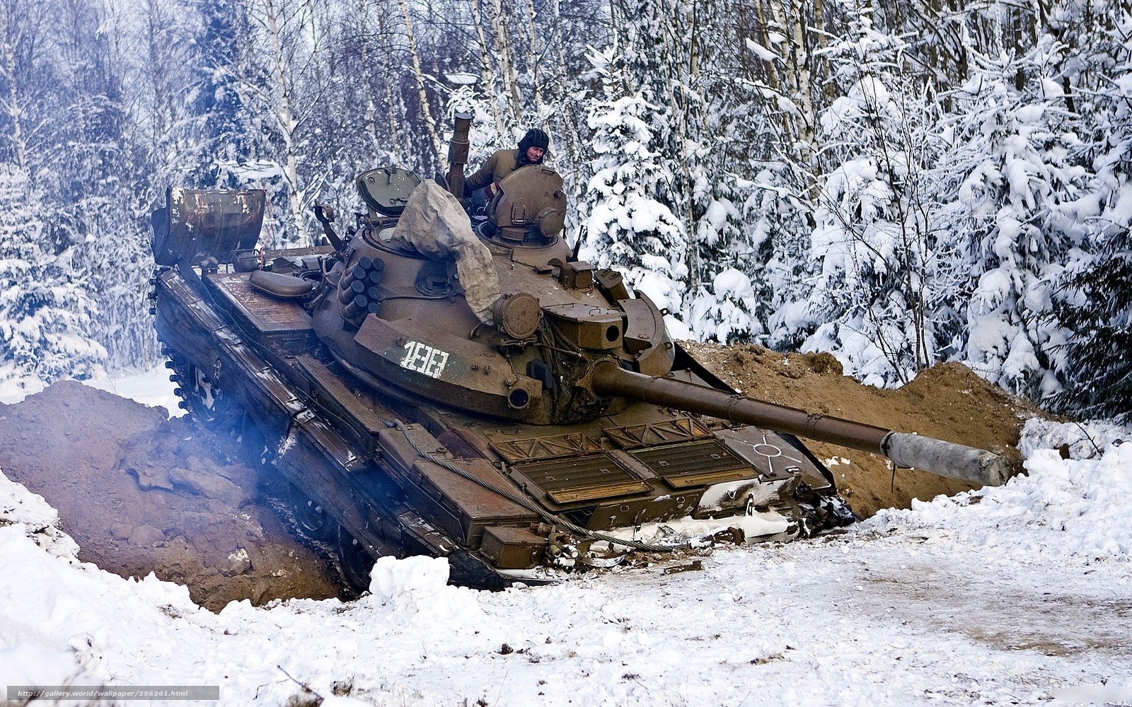Tank in snowy forest