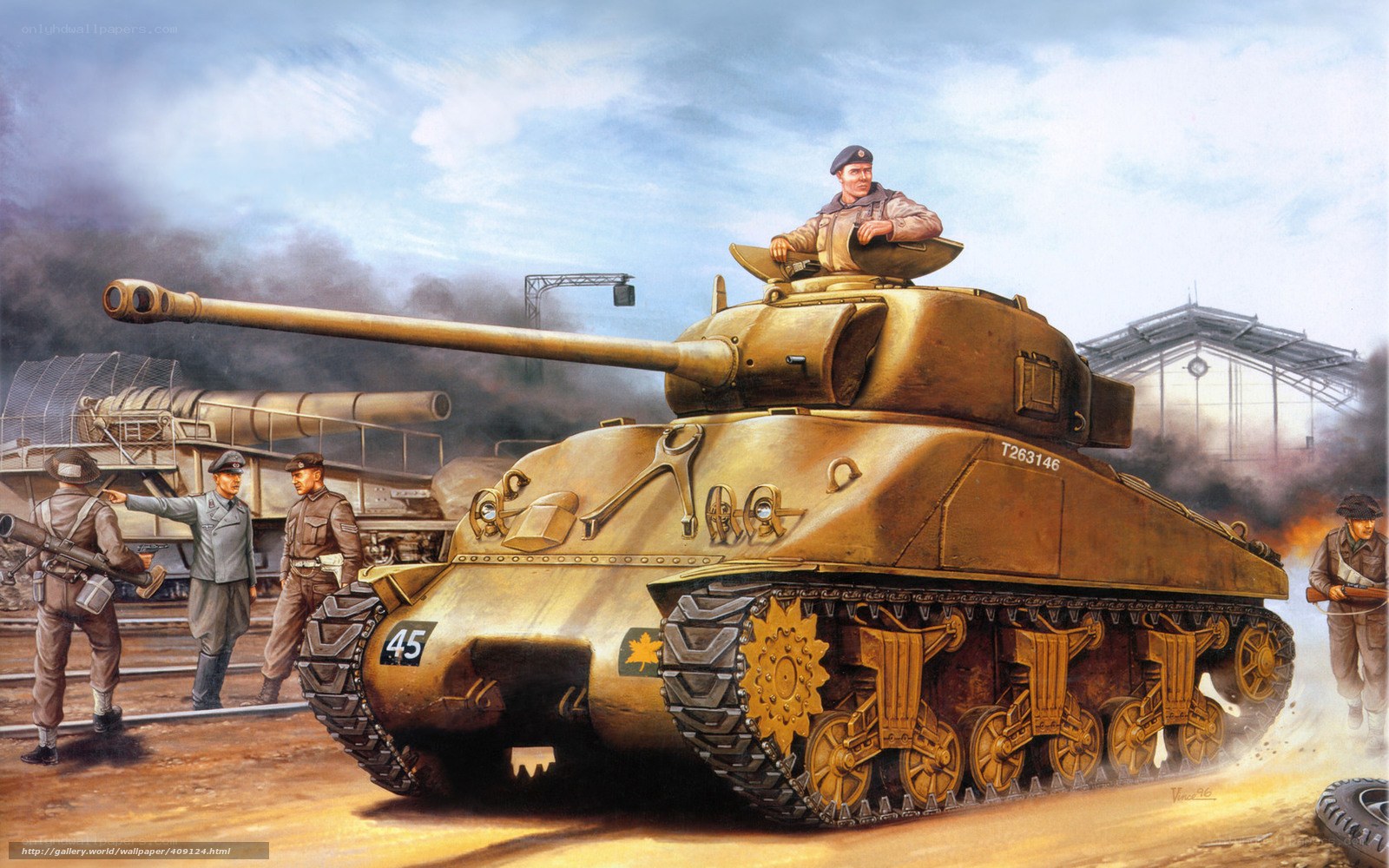 Tank in wartime scene