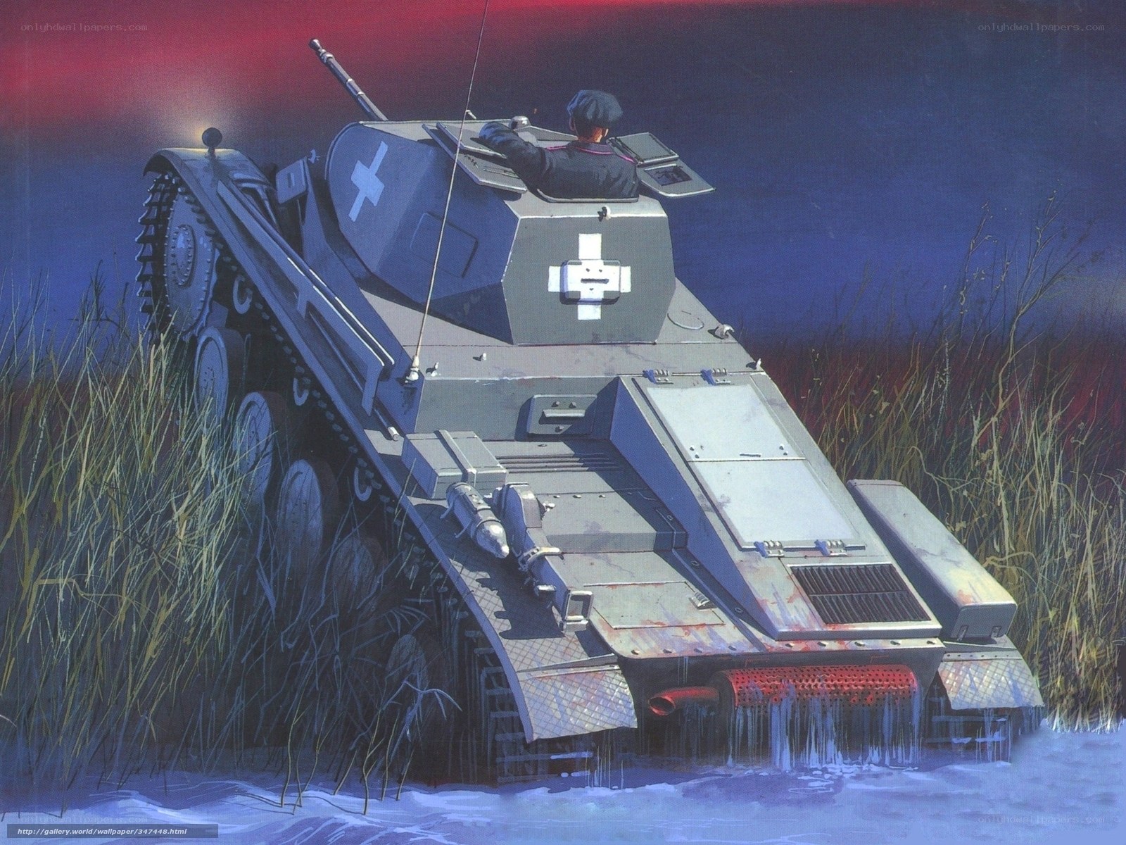 Tank in water at night