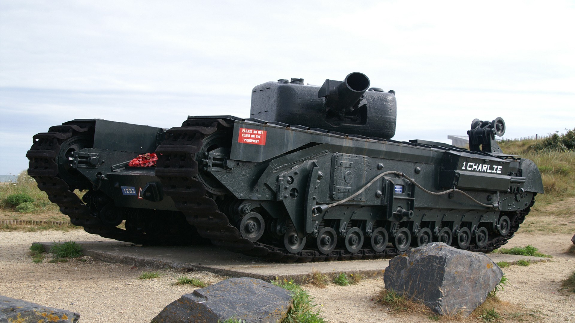 Tank memorial on a beach