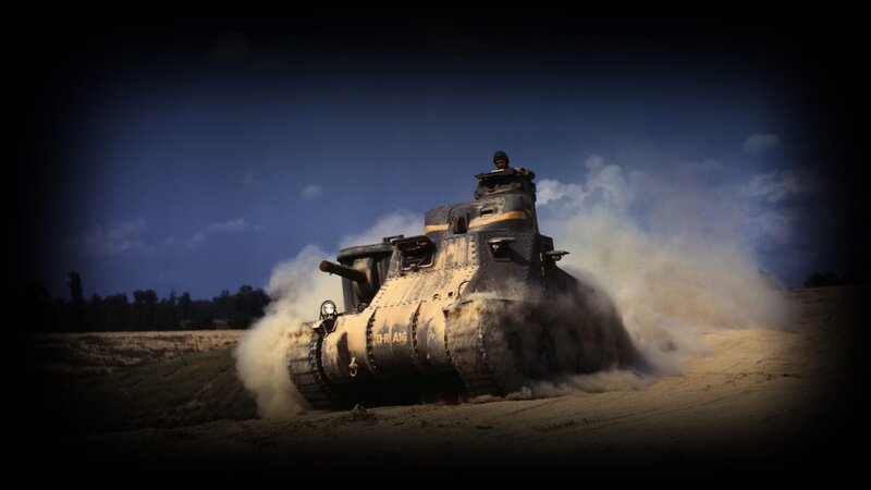 Tank Moving on Dirt — Brown, Dramatic, Afternoon