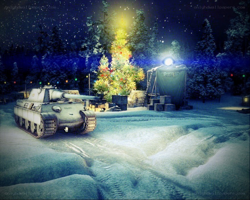 Tank near Christmas tree
