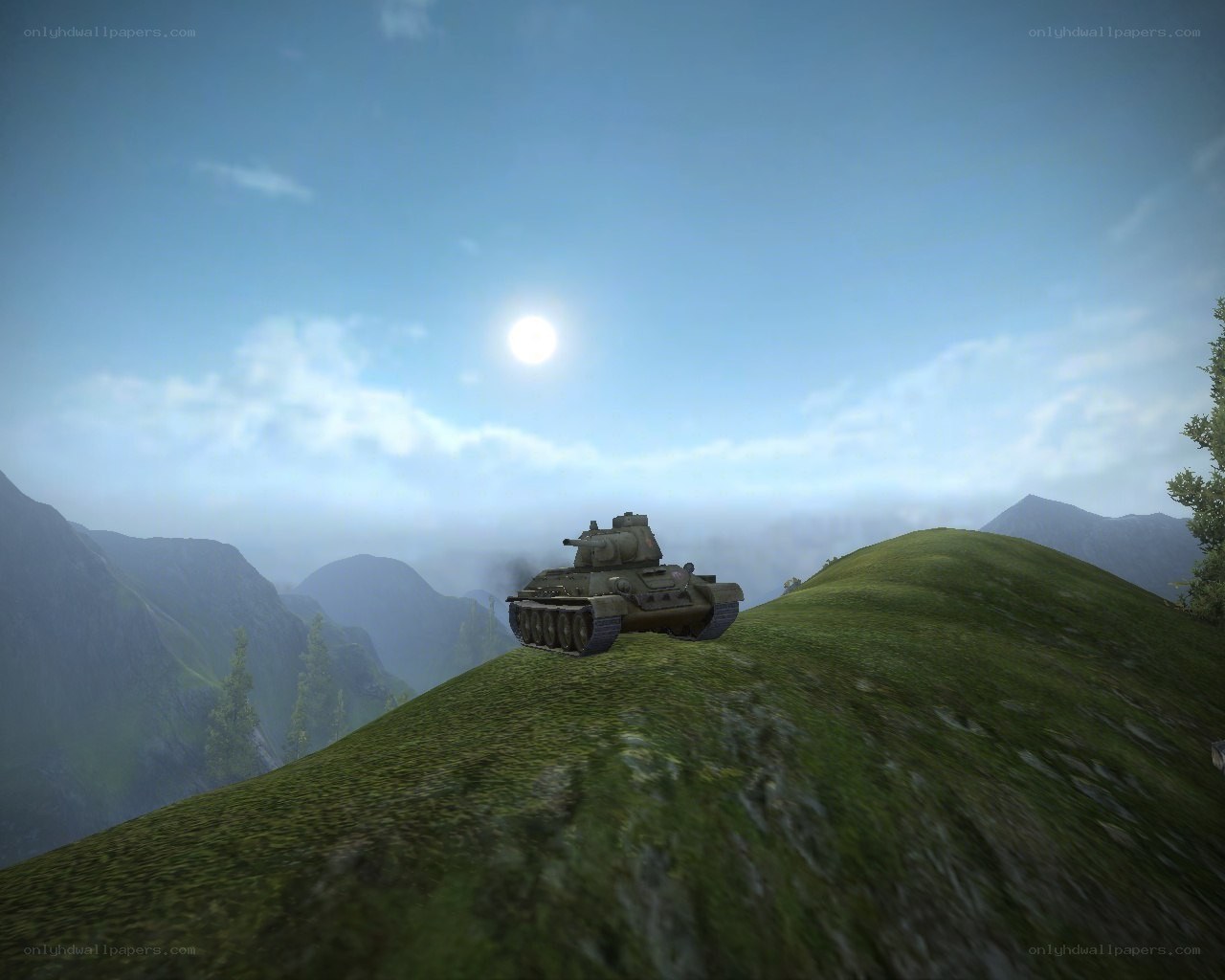 Tank on a grassy hill