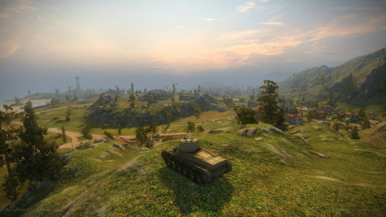 Tank on a grassy hill