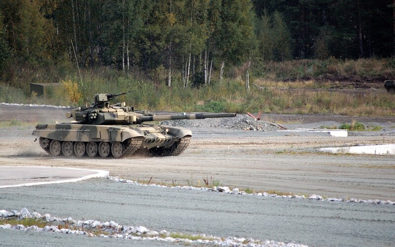 Tank on a gravel field