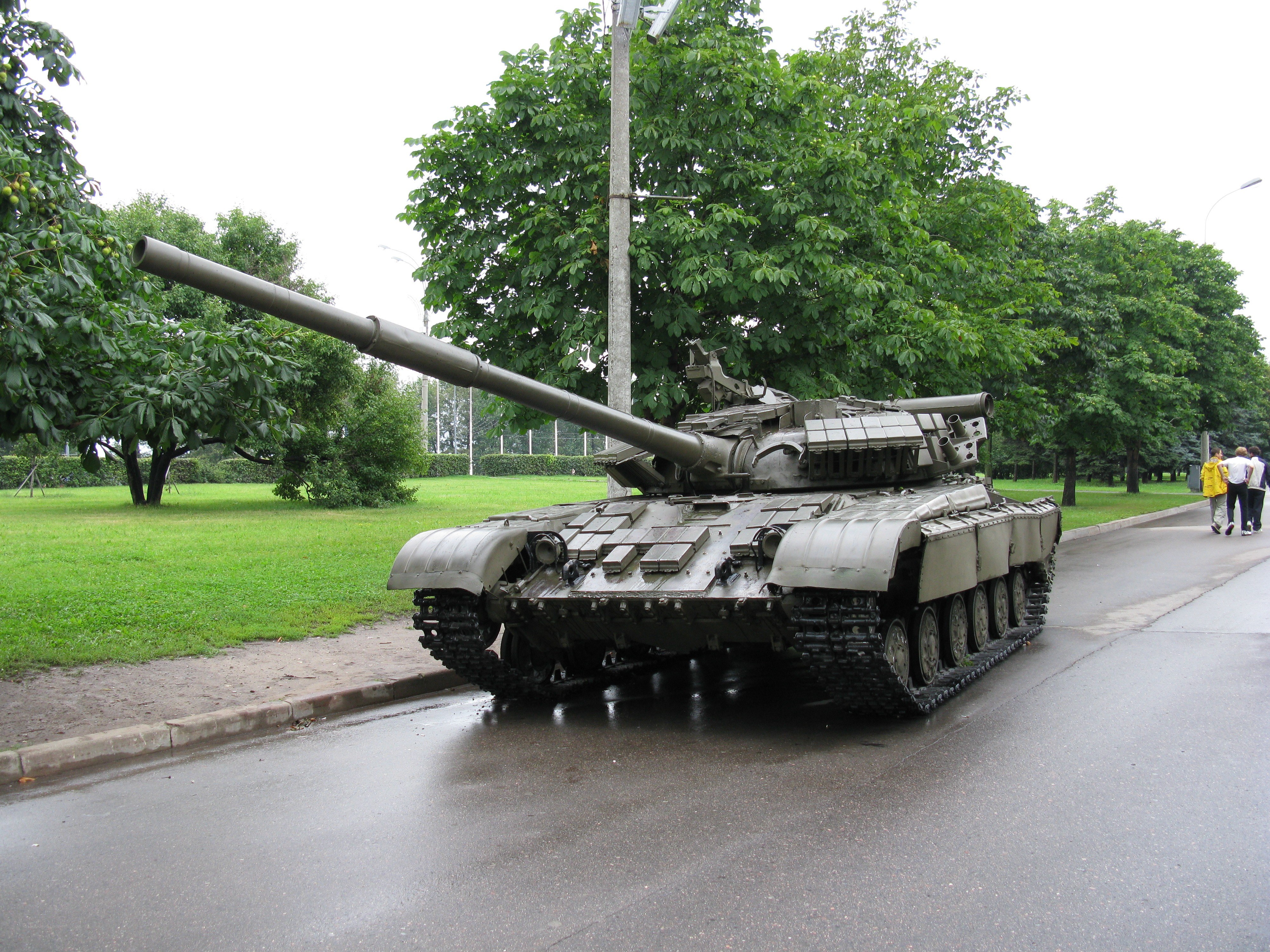 Tank on a wet road