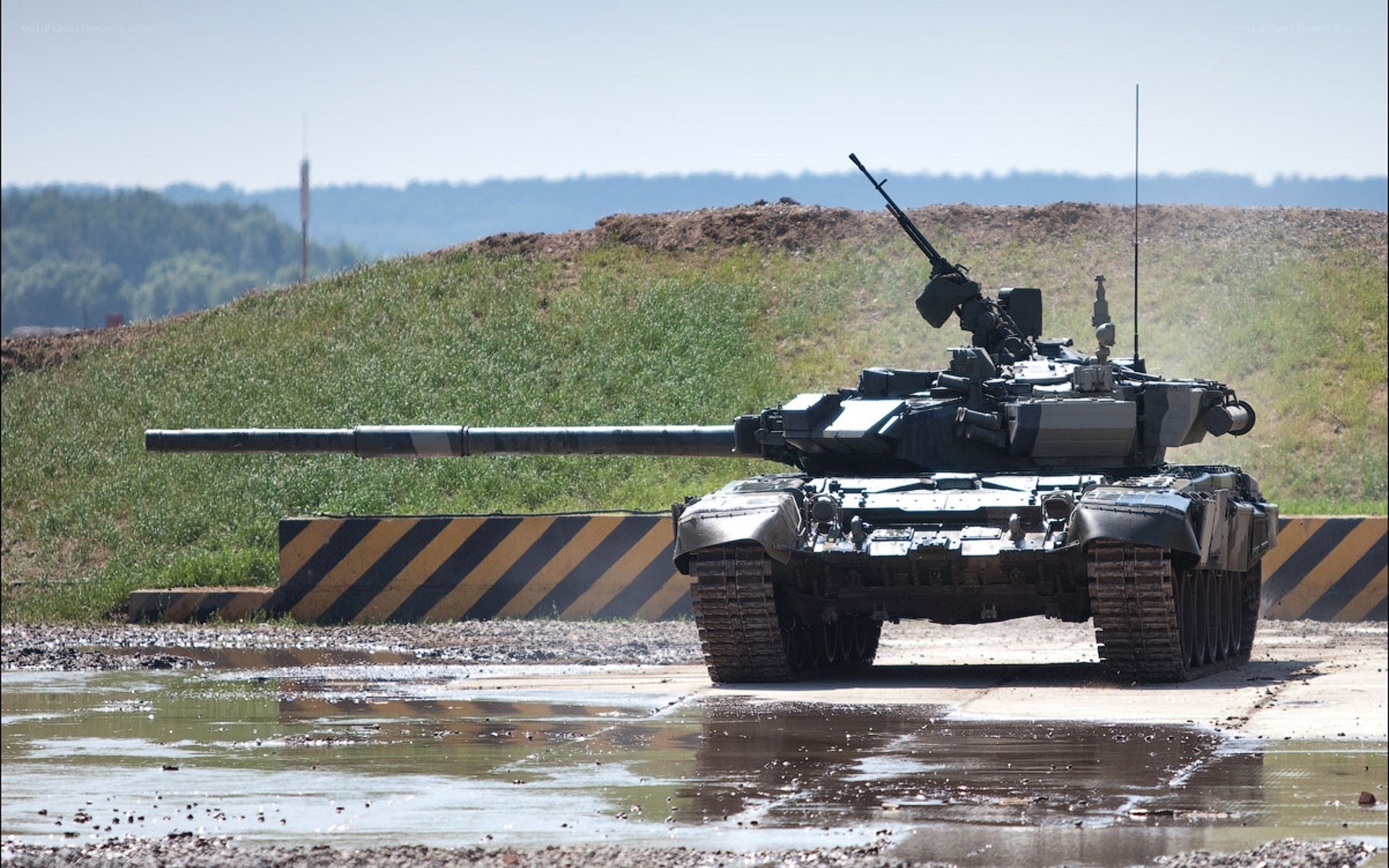 Tank on a wet road