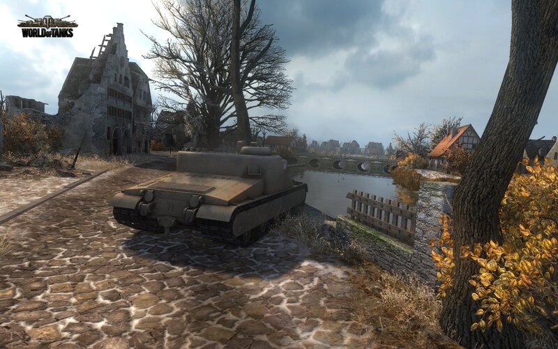 Tank on Cobblestone Street — Brown