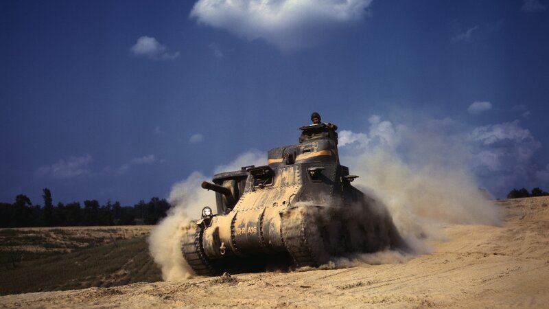 Tank on Dirt Field — Blue
