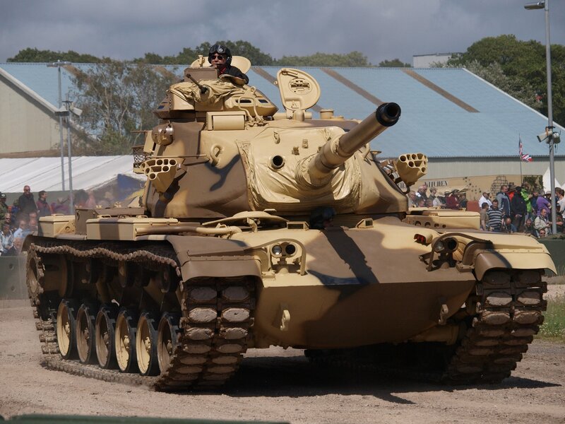 Tank on display at outdoor event