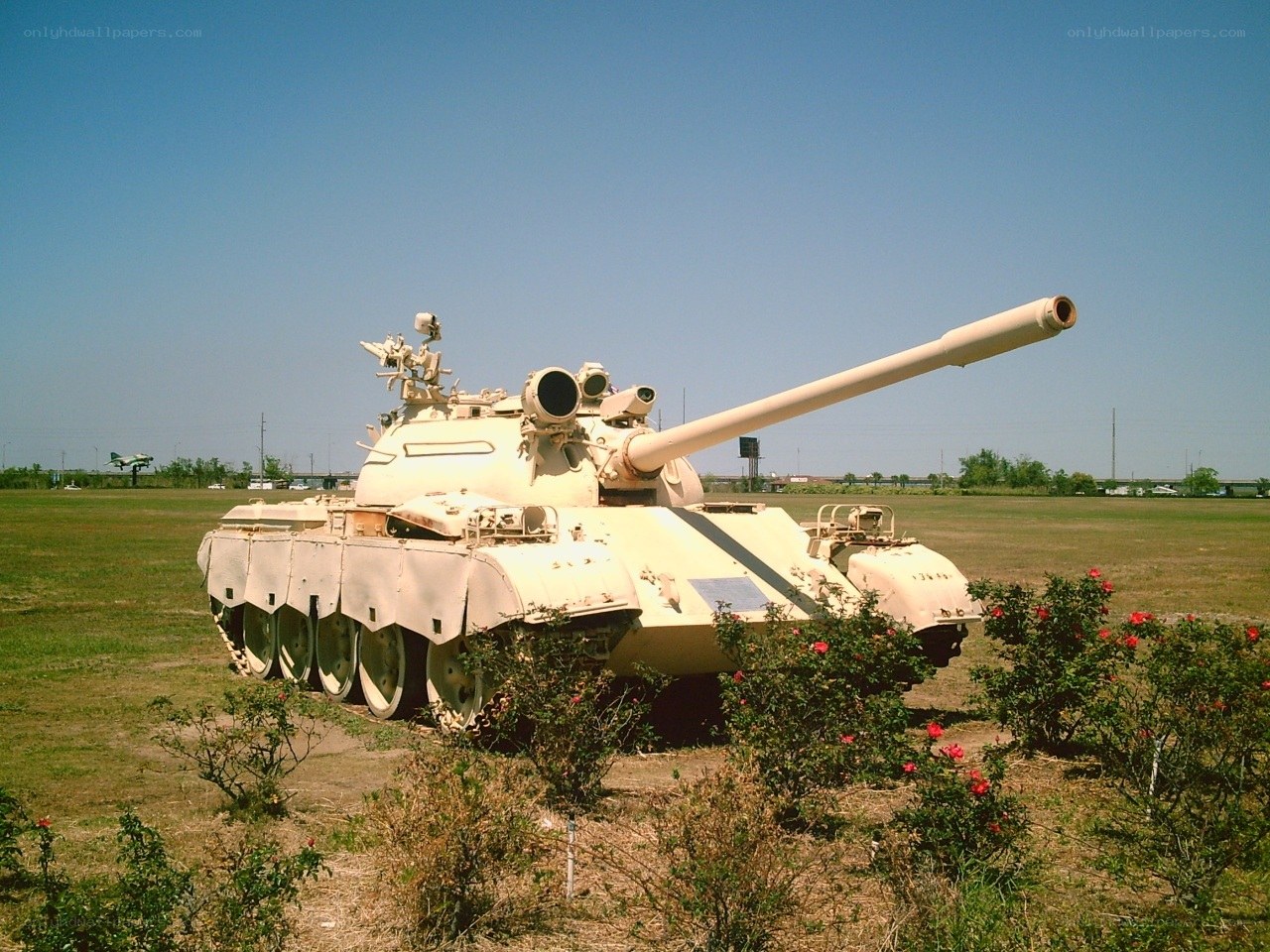 Tank on display in a field