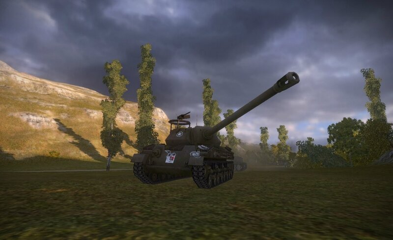Tank on Grassy Field — Green, Dramatic