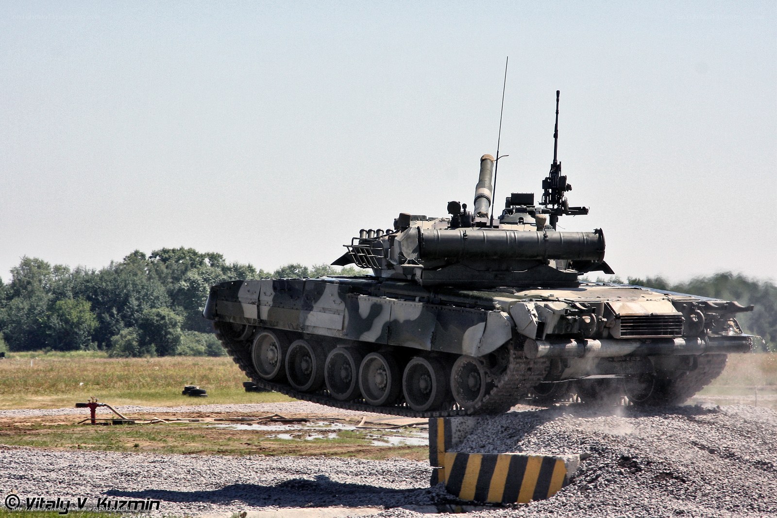 Tank on gravel terrain