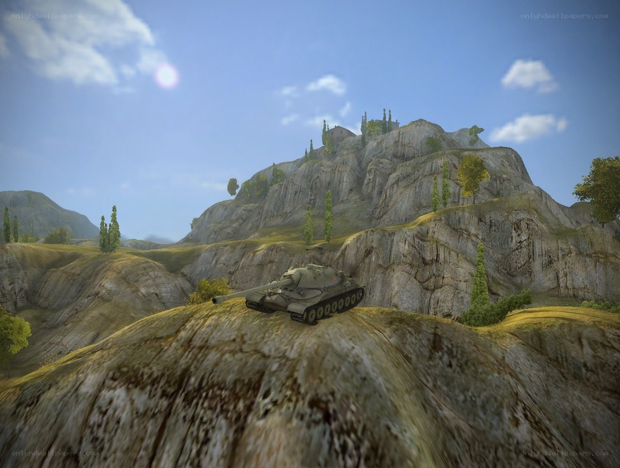 tank on rocky hillside