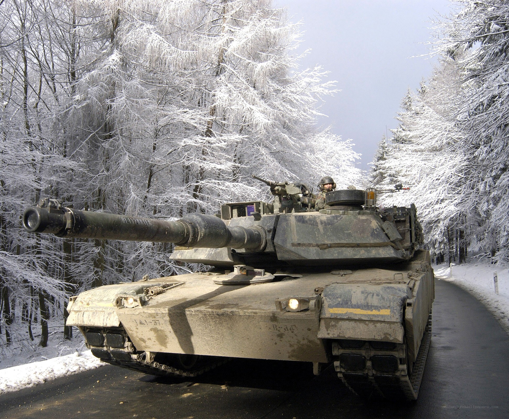 Tank on snowy road