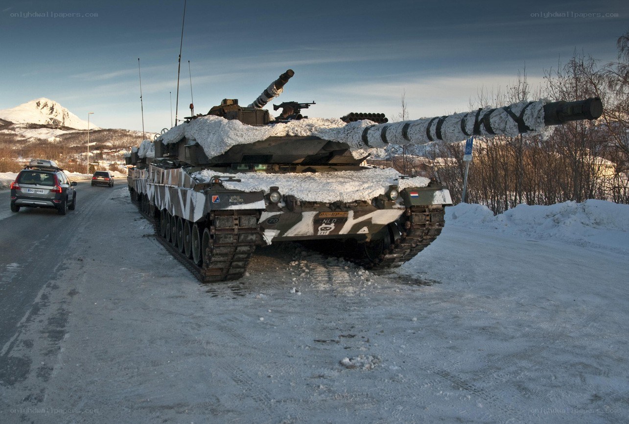Tank on snowy road
