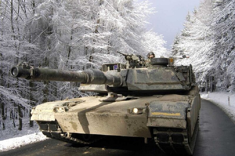 Tank on snowy road