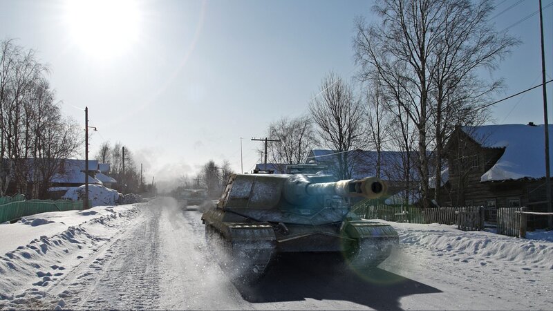 Tank on Snowy Road — White