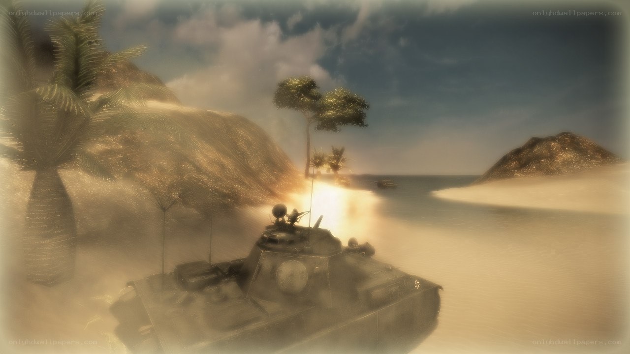 Tank on tropical beach