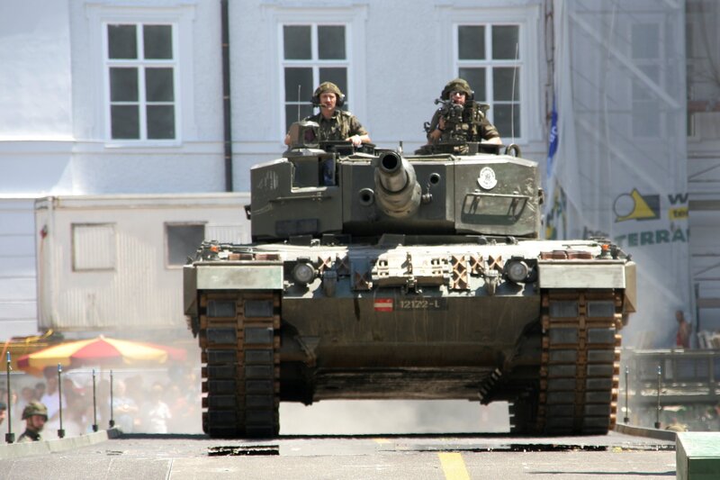 Tank parade in city street