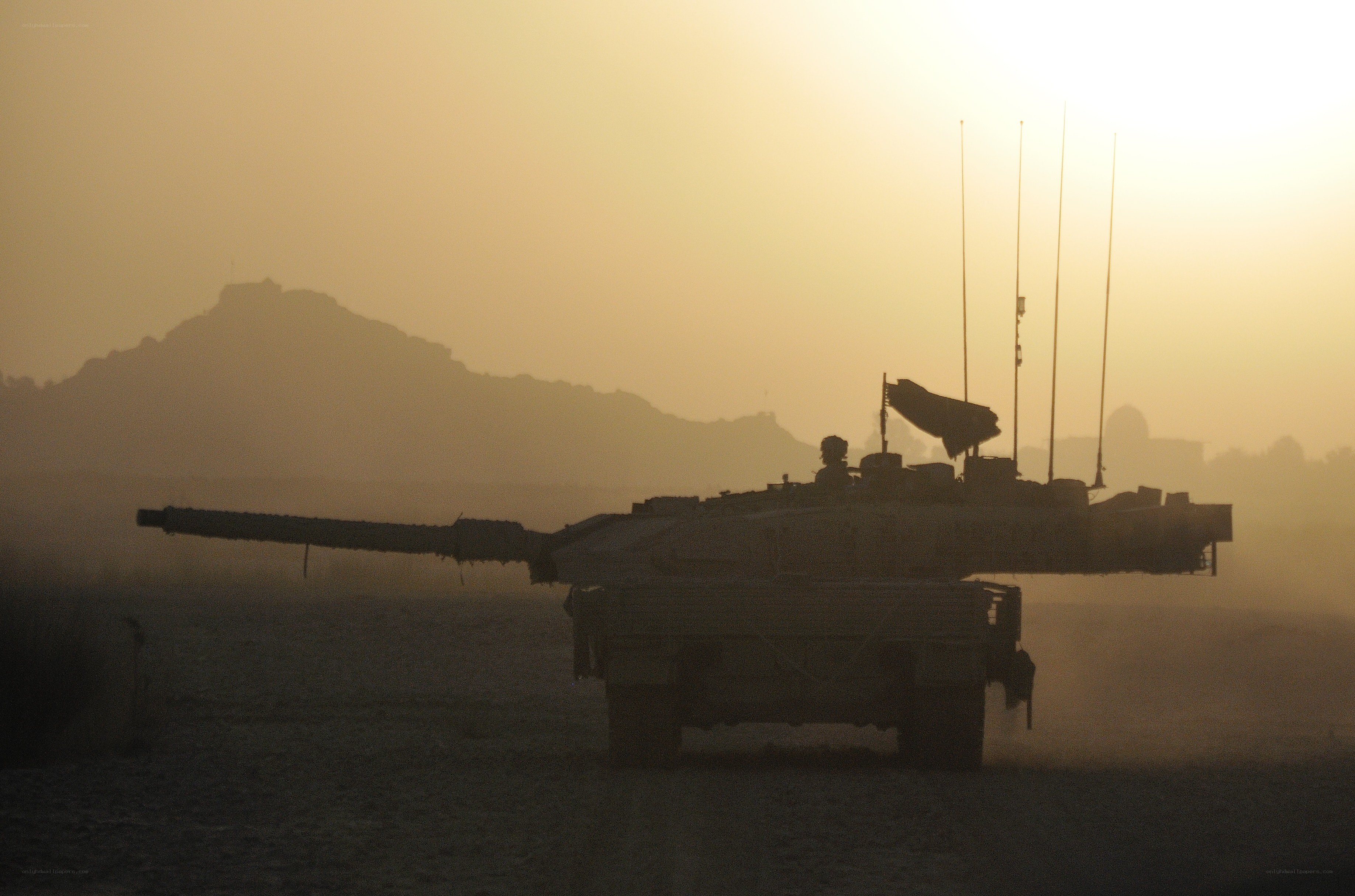 Tank silhouette at sunset
