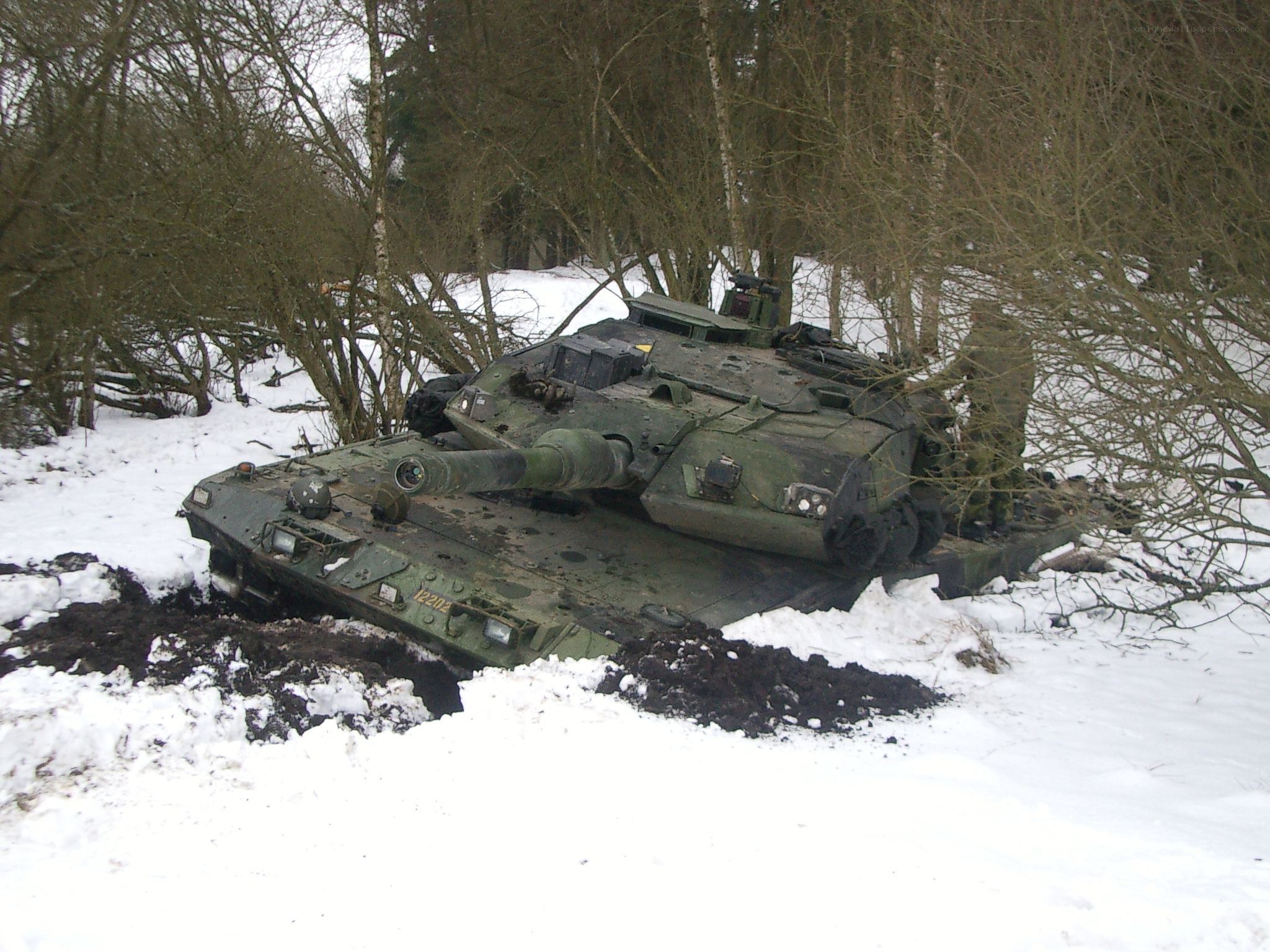 Tank stuck in snowy forest