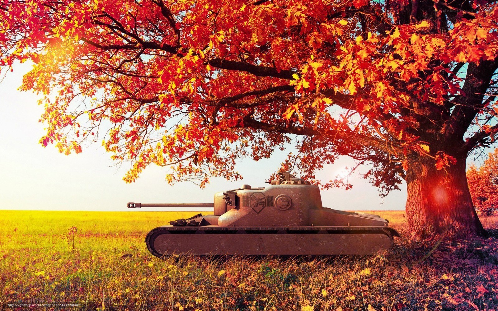 Tank under autumn tree