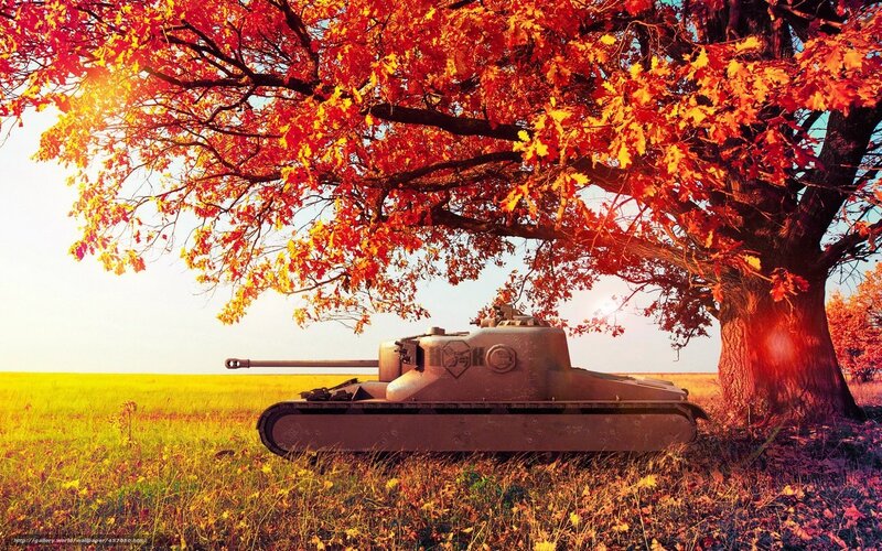 Tank under Autumn Tree — Red