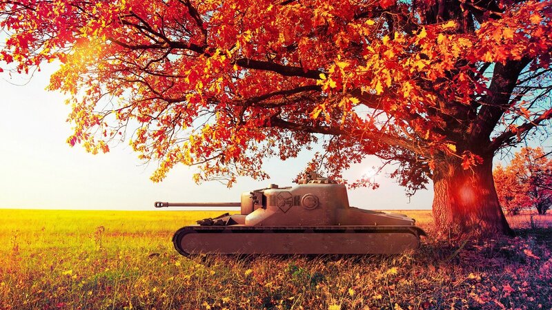 Tank under autumn tree