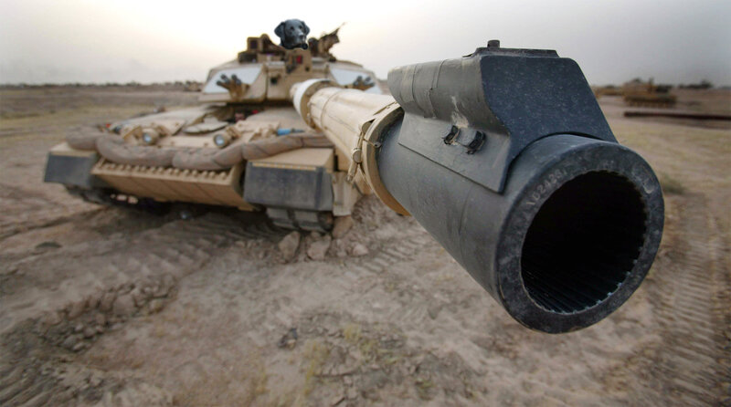 Tank with dog figurine on turret