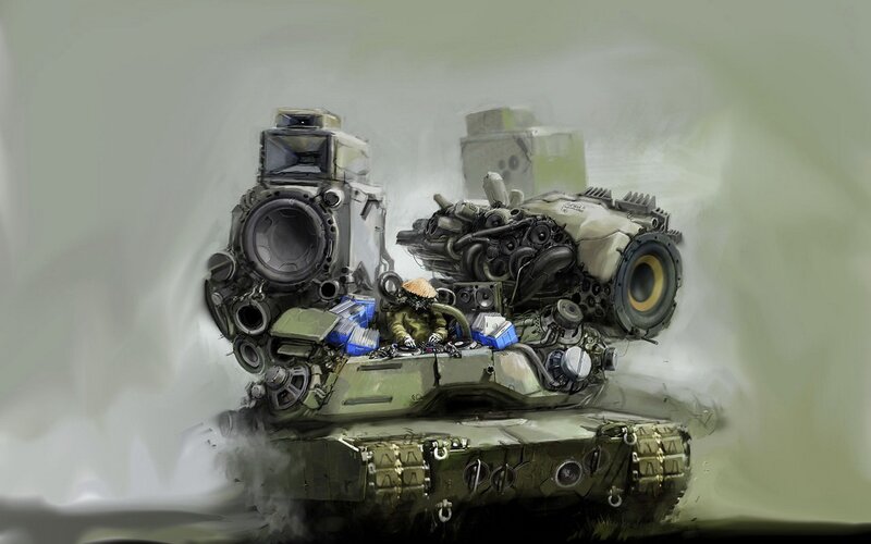 tank with engine parts