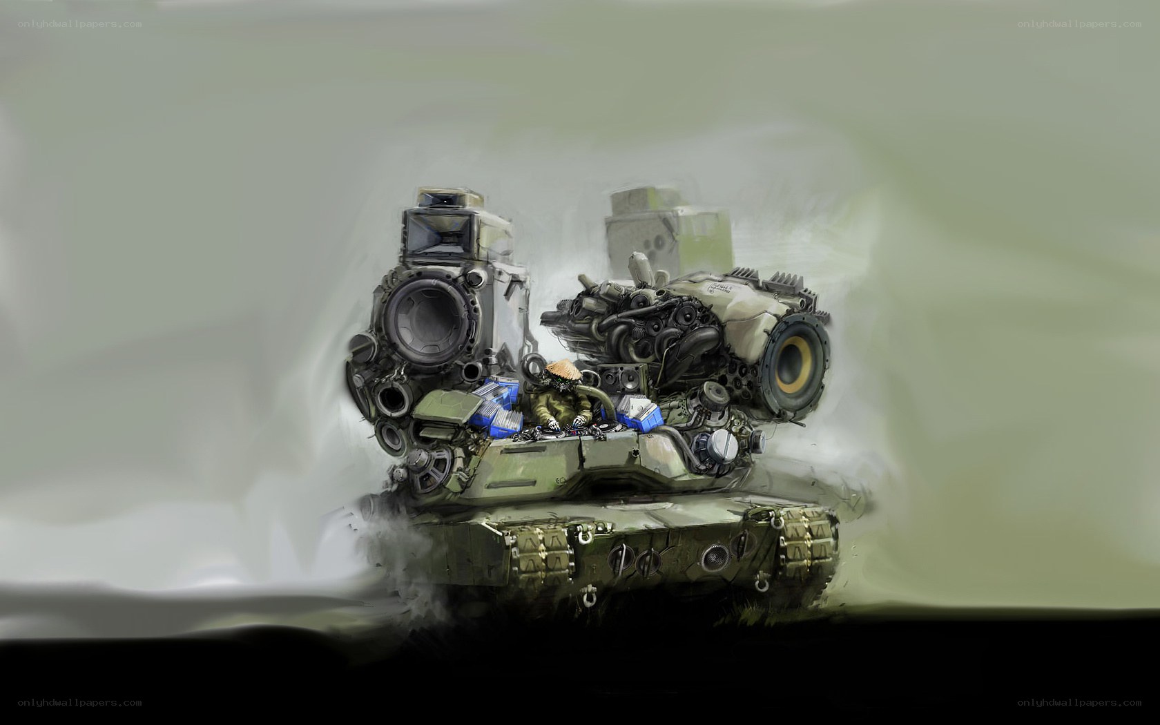 tank with engine parts