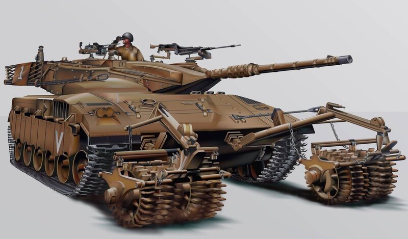 tank with mine-clearing equipment
