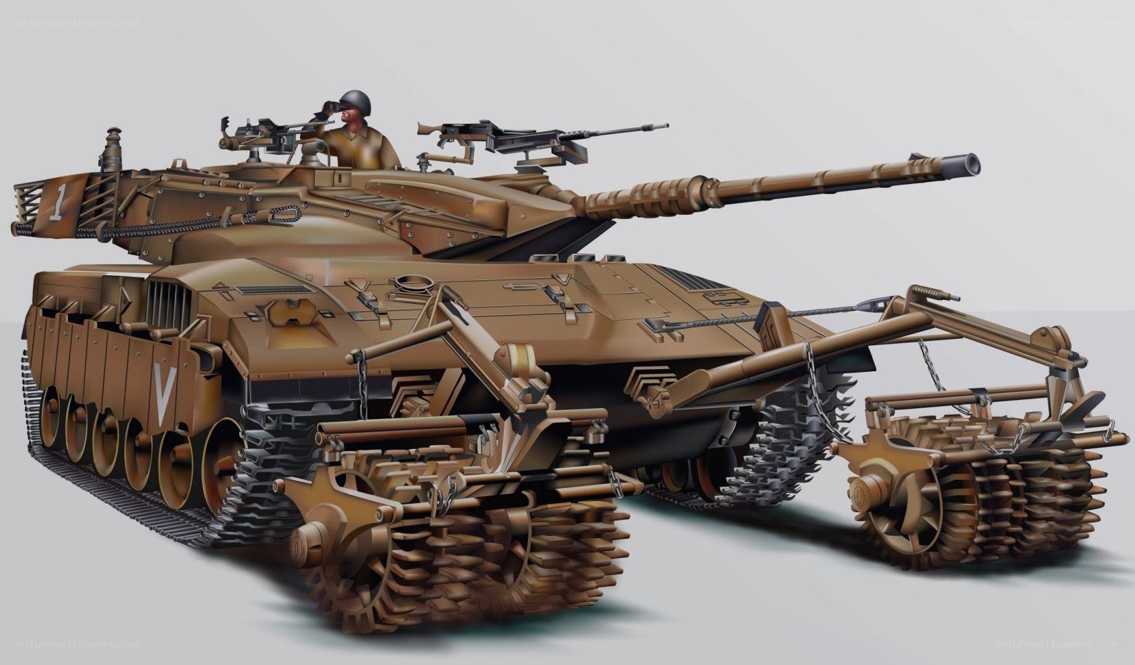 tank with mine-clearing equipment