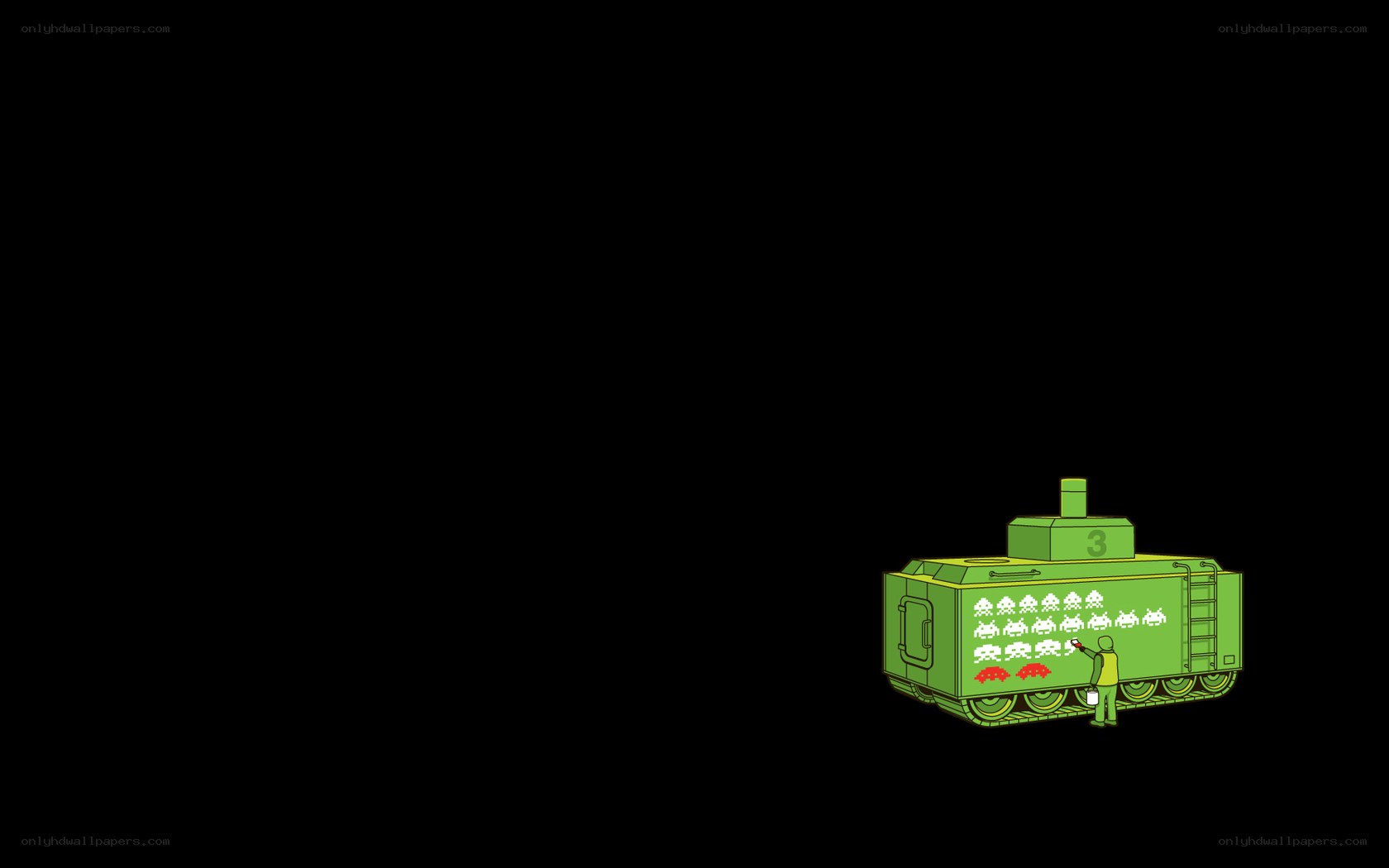 Tank with pixel art aliens