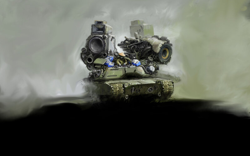 Tank with Speaker Modifications — Green, Dramatic, Digital Art