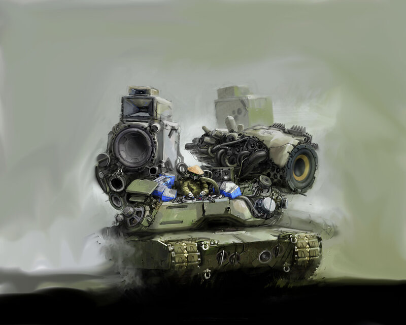 Tank with Speaker System — Green