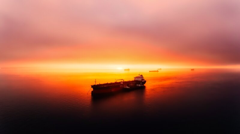 Tanker Ship at Sunset — Orange